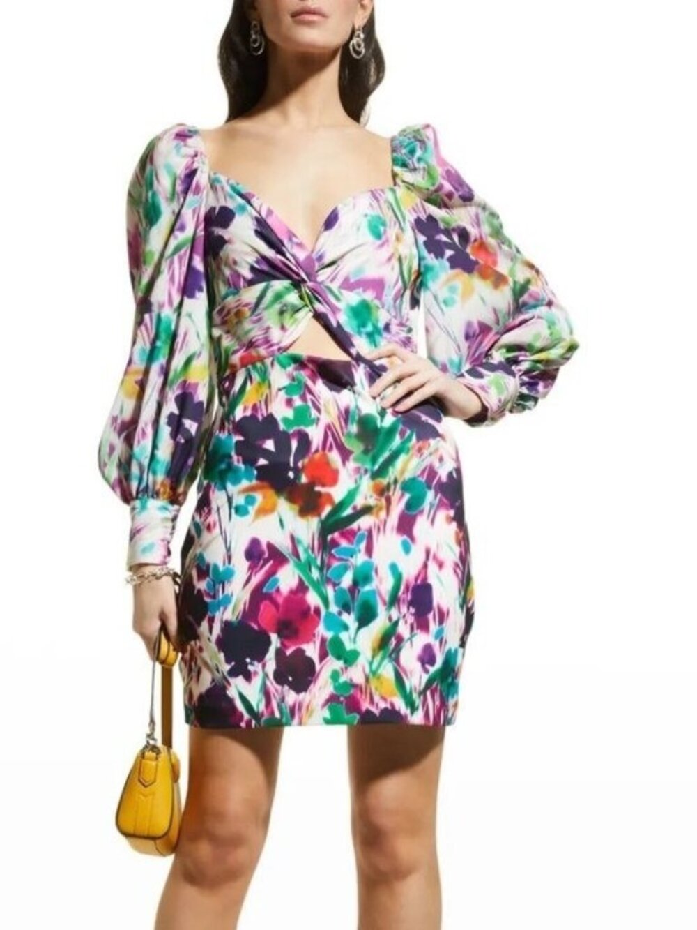 🛍 One33 Social Aria Twist Front Floral Print Cutout Mini Dress Purple Multi